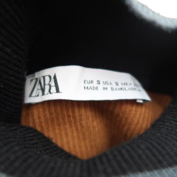 Zara black tan grey white ribbed knit turtleneck sweater S - Picture 5 of 5